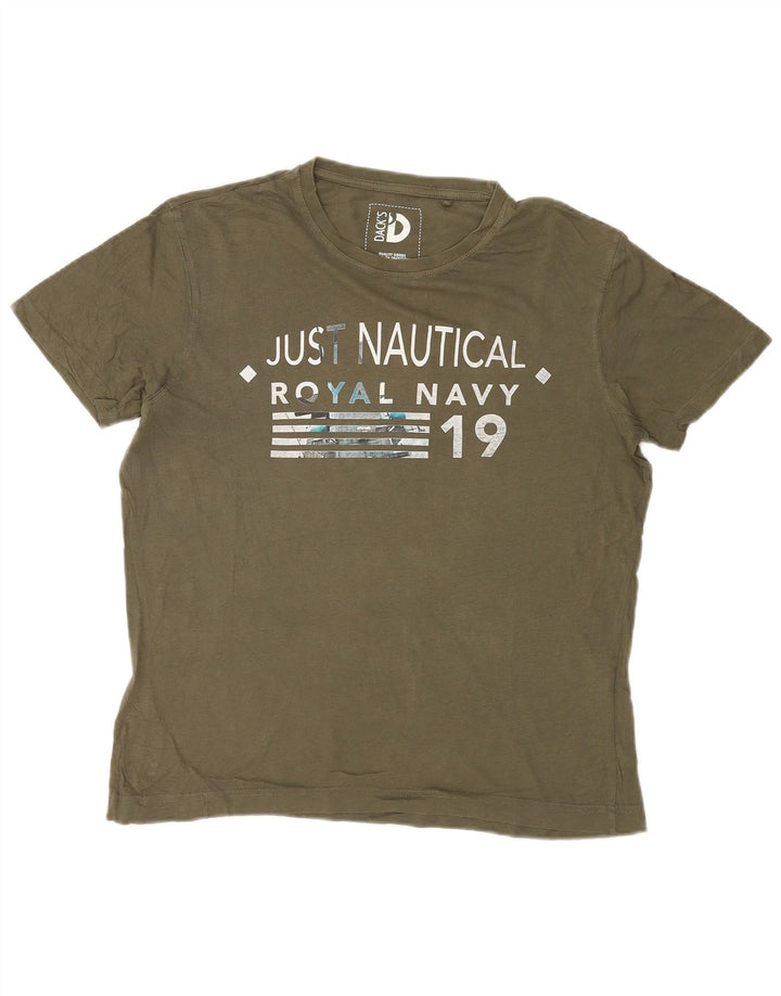 T-shirt grafica da uomo di Dack Top piccola in cotone kaki