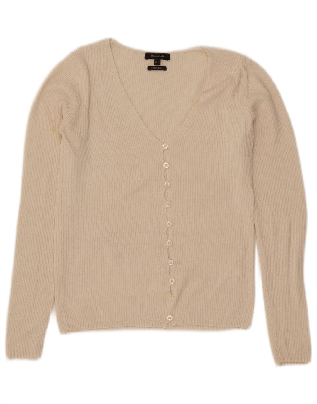 Maglione cardigan corto da donna Massimo Dutti UK 8 piccolo bianco sporco