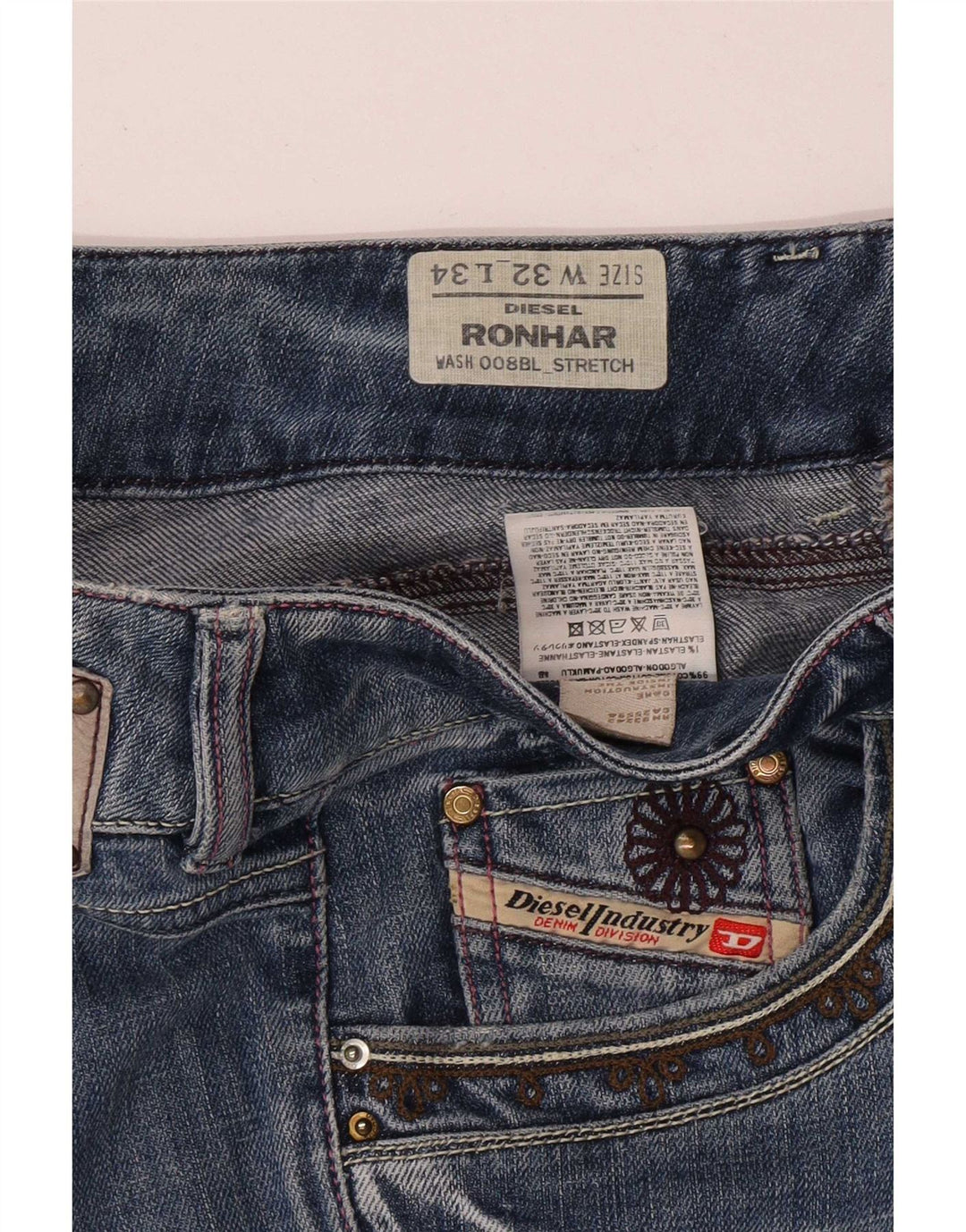 Jeans dritti Ronhar da donna Diesel W32 L34 cotone blu