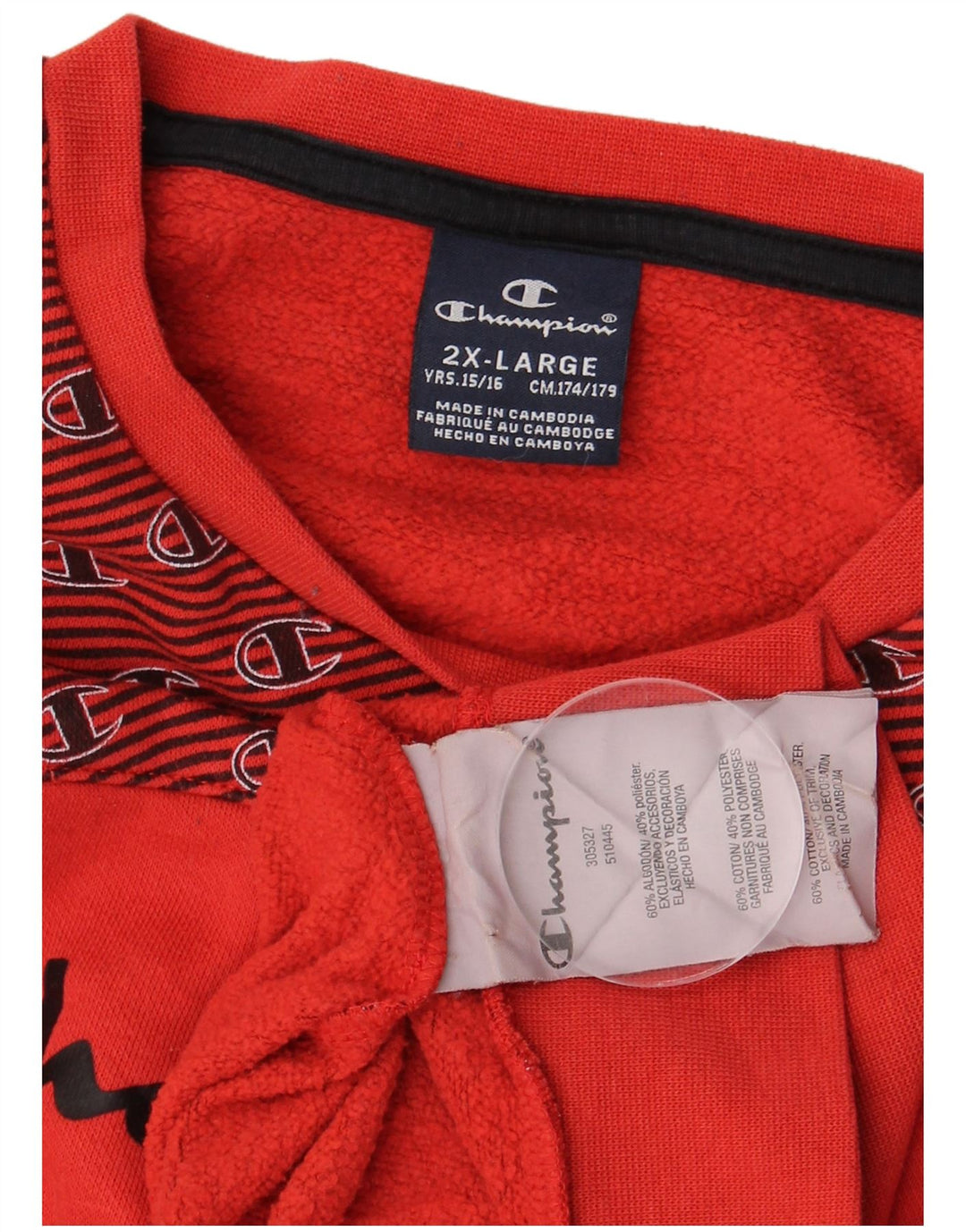 Felpa con grafica Champion per ragazzi, 15-16 anni, 2XL, cotone rosso