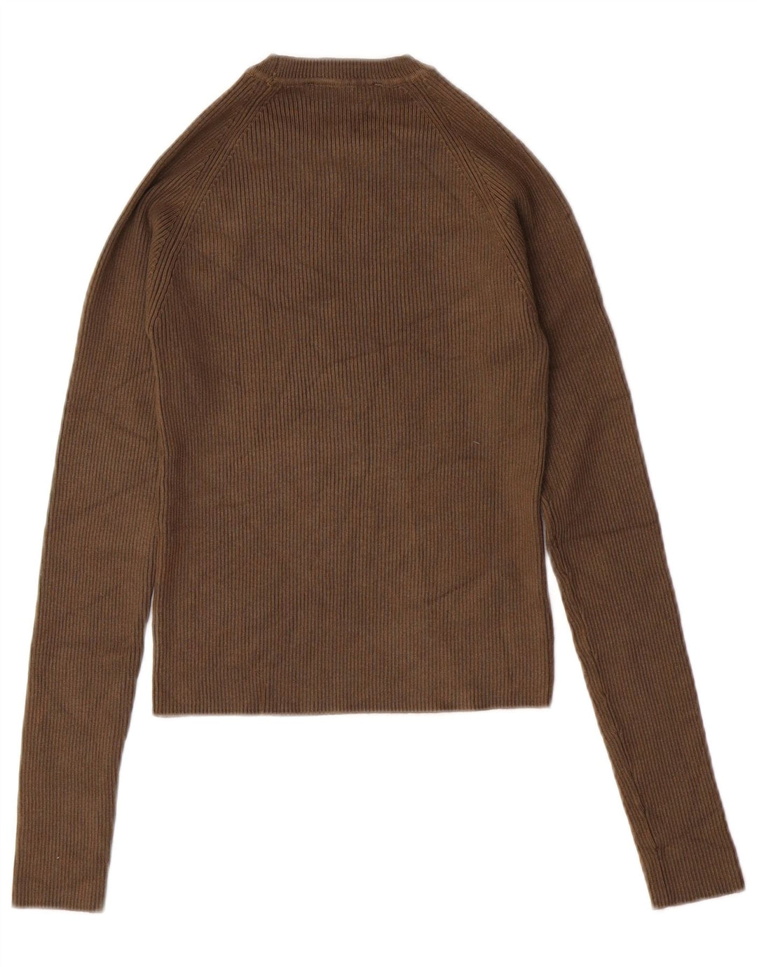 ZARA Maglione Corto Girocollo da Donna UK 8 Piccolo Cachi