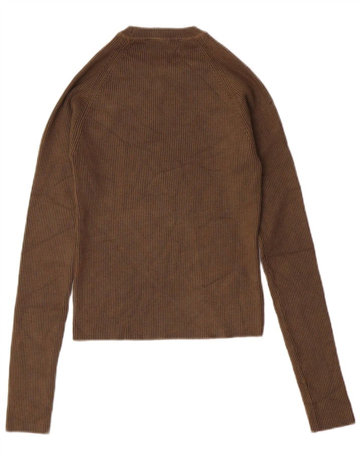 ZARA Maglione Corto Girocollo da Donna UK 8 Piccolo Cachi