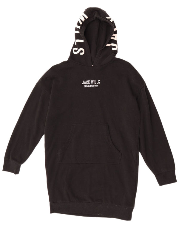 Abito maglione con cappuccio grafico per ragazze Jack Wills 10-11 anni in cotone nero
