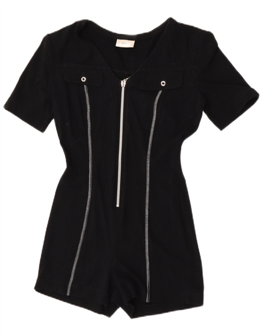 Tutina corta da donna a maniche corte Sisley UK 12 cotone nero medio