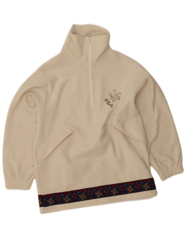 Maglione in pile da donna con collo e zip grafica FILA IT 46 Large Off White geometrico