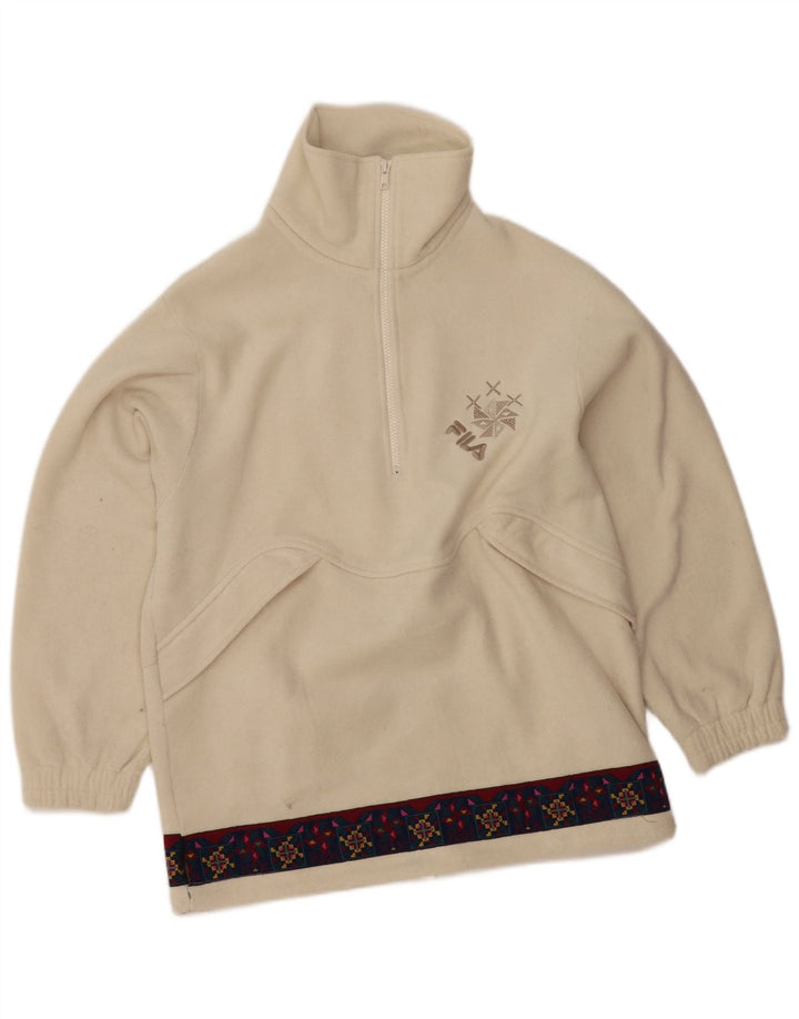 Maglione in pile da donna con collo e zip grafica FILA IT 46 Large Off White geometrico