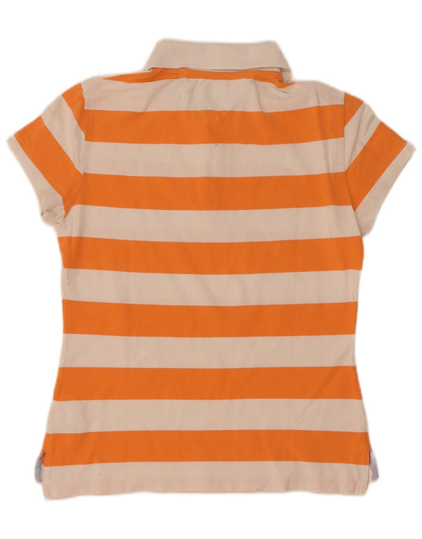 Polo da donna slim fit Tommy Hilfiger UK 14 grande cotone a righe arancioni