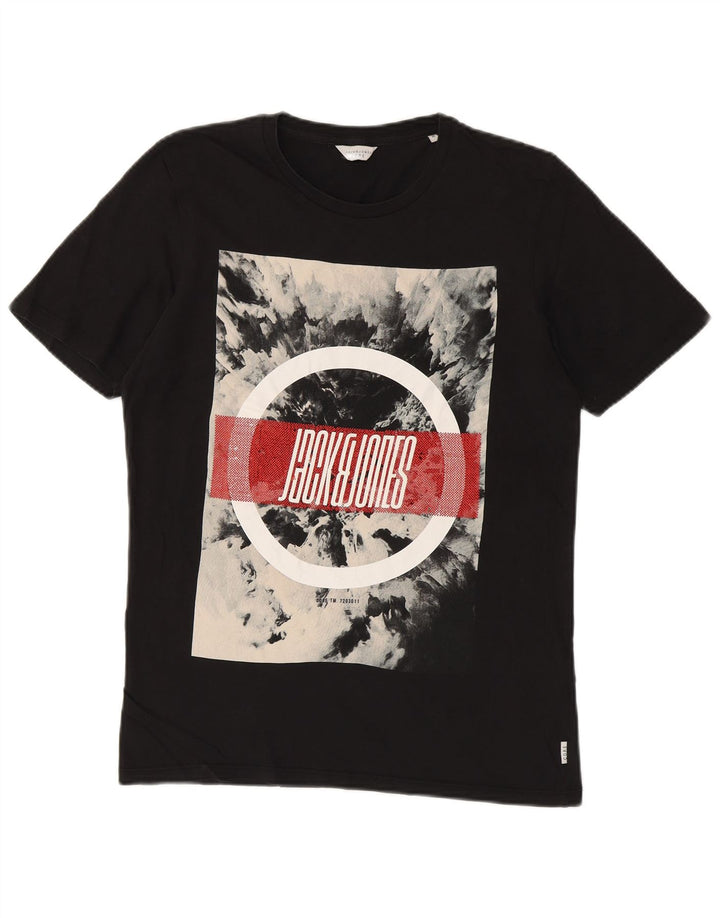 JACK & JONES T-shirt grafica da uomo Top in cotone nero medio