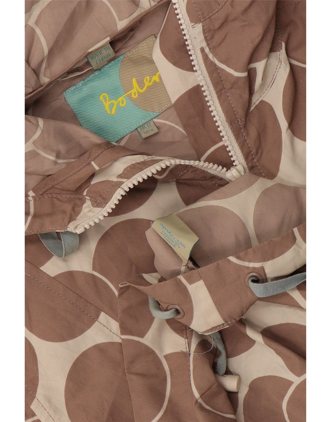 Boden Giacca antipioggia da donna con cappuccio e pullover UK 12 Marrone medio geometrico