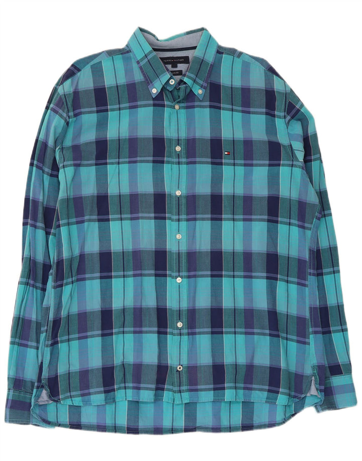 Camicia da uomo su misura Tommy Hilfiger XL in cotone a quadri blu