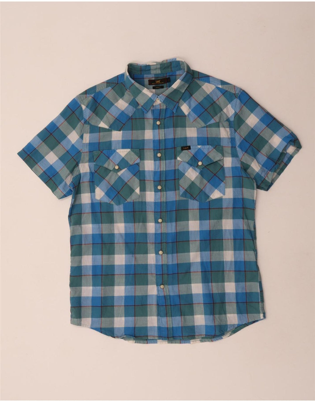 Camicia Lee da uomo slim fit a maniche corte, cotone a quadri blu grandi
