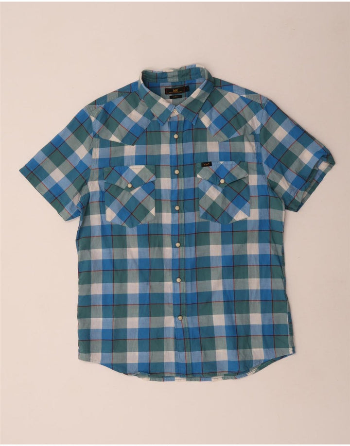 Camicia Lee da uomo slim fit a maniche corte, cotone a quadri blu grandi