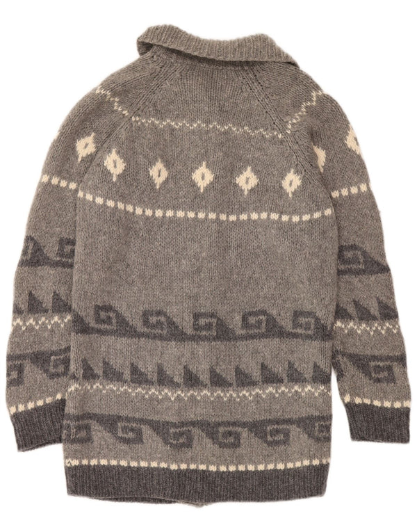 Maglione cardigan lungo da donna Evidence UK 10 Small Grigio Fair Isle Lana