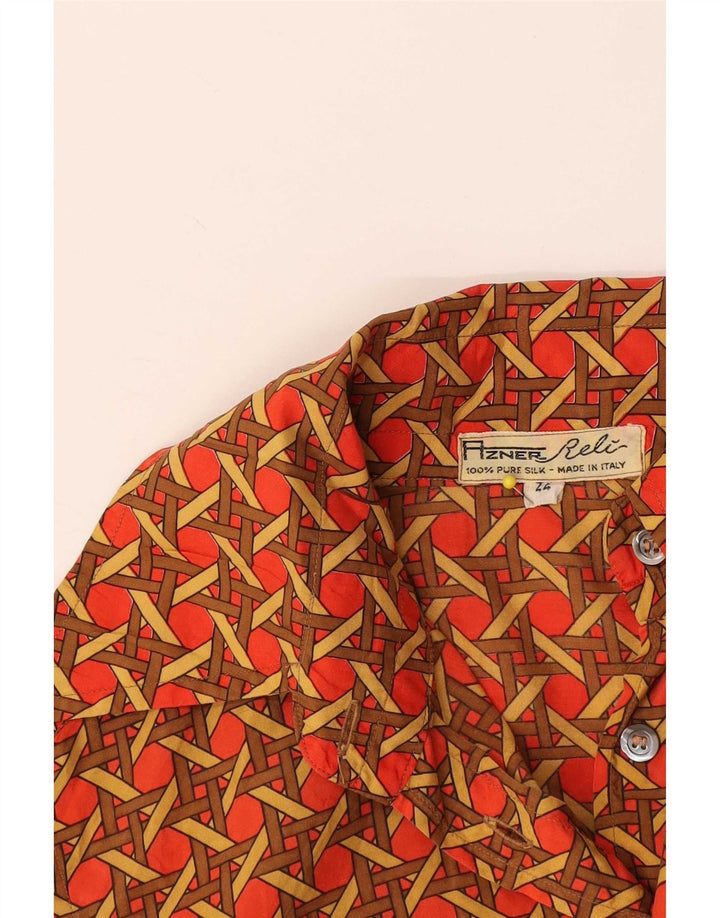 Camicetta camicia vintage da donna IT 44 Seta geometrica rossa media