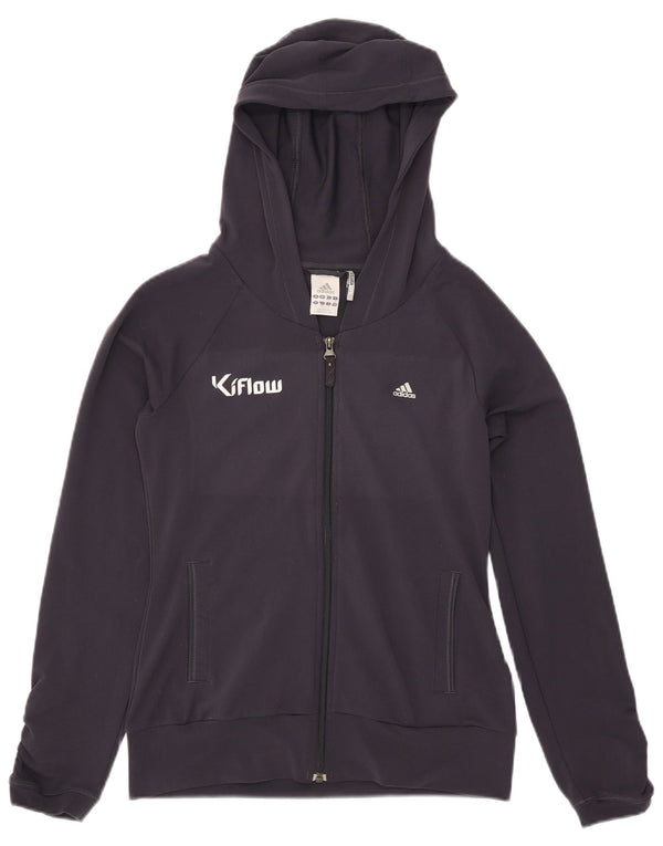 Maglione con cappuccio e zip grafica da donna Adidas UK 12 medio blu navy poliestere