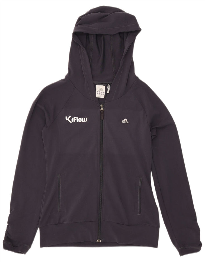 Maglione con cappuccio e zip grafica da donna Adidas UK 12 medio blu navy poliestere