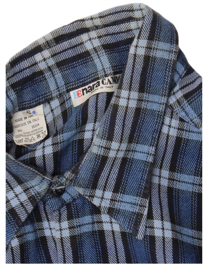 Enara Camice Camicia da uomo in flanella di cotone a quadri piccoli blu