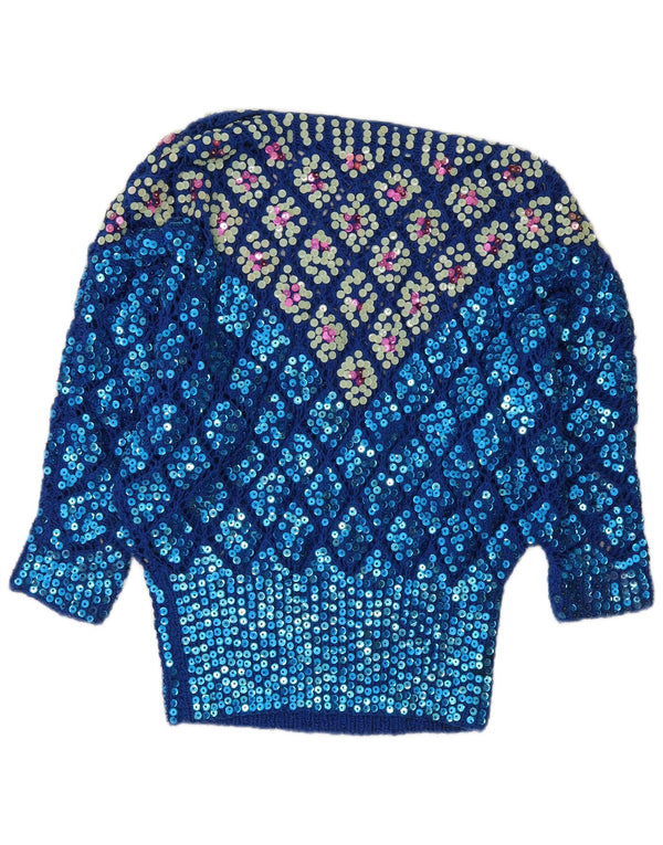 Maglione vintage da donna con scollo a barca UK 12 Blu medio Argyle/Diamante