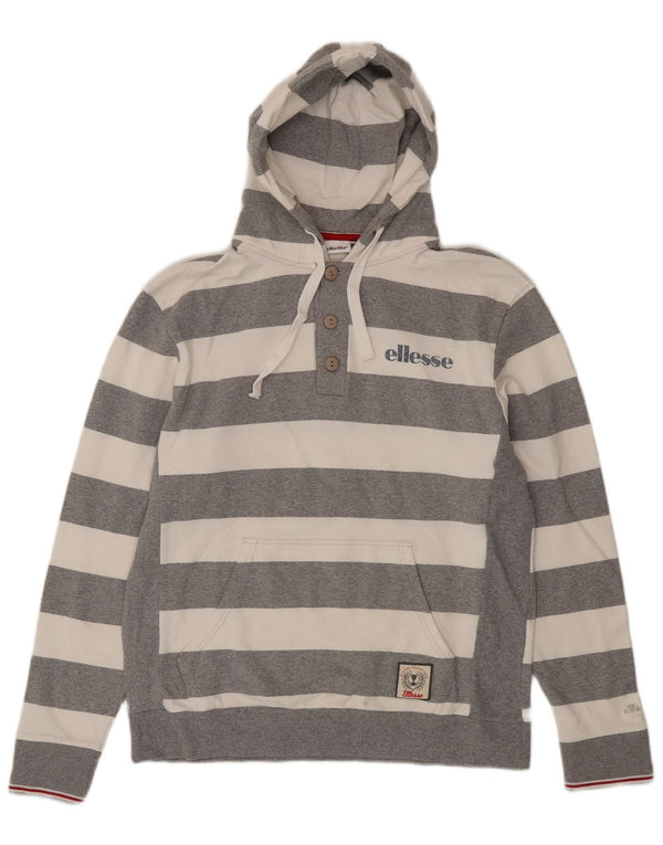 Felpa con cappuccio da donna Ellesse con collo e bottoni UK 20 2XL Cotone a righe grigie