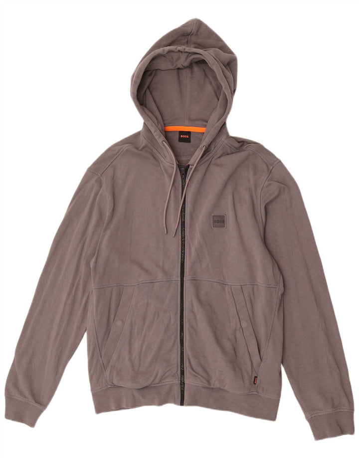 Maglione con cappuccio e zip da uomo Hugo Boss grande in cotone grigio