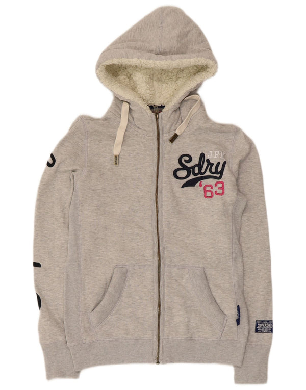 Felpa con cappuccio e zip grafica da donna Superdry UK 12 Cotone grigio medio