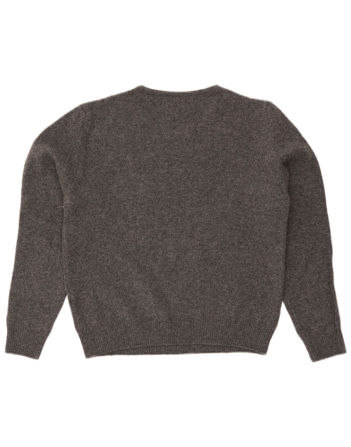 Maglione maglione girocollo da donna VINTAGE UK 14 Grigio medio Argyle/Diamante