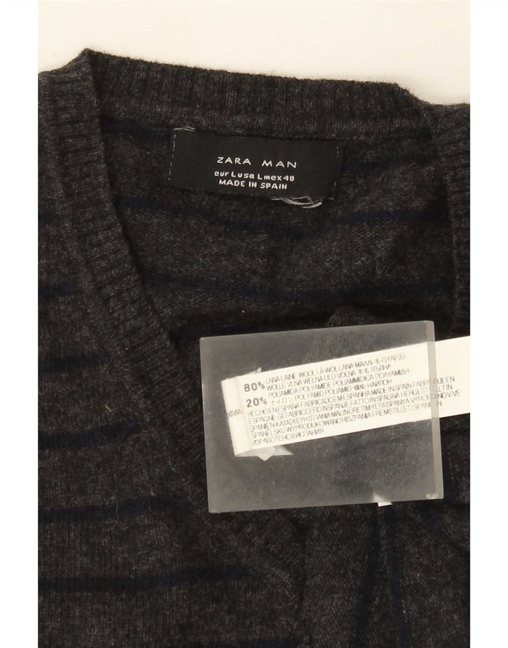 Maglione Zara da uomo con scollo a V, lana grande a righe nere