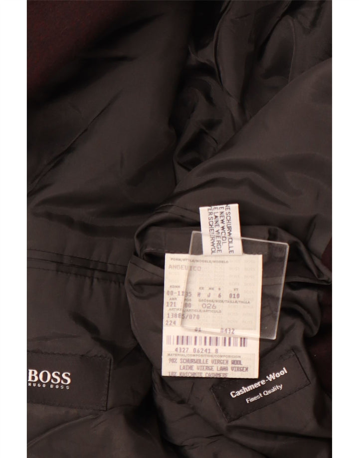 Giacca blazer da uomo a 3 bottoni HUGO BOSS UK 40 grande in lana vergine bordeaux
