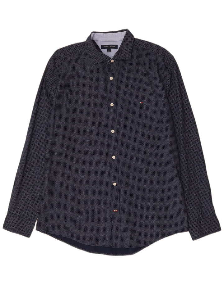 TOMMY HILFIGER Camicia da uomo grande in cotone maculato blu navy