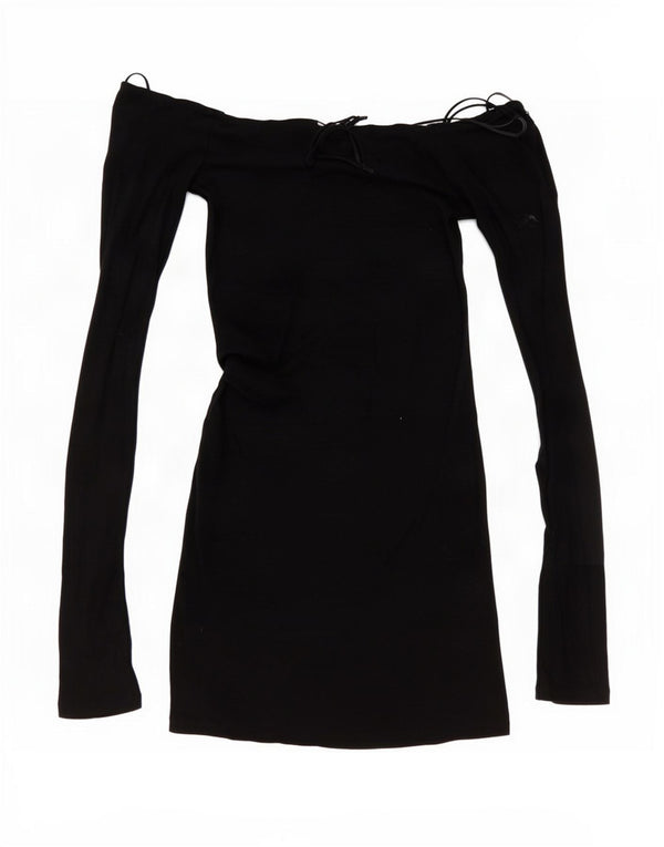 Zara Womens Off Shoulder Dress UK 10 Small Black Cotton