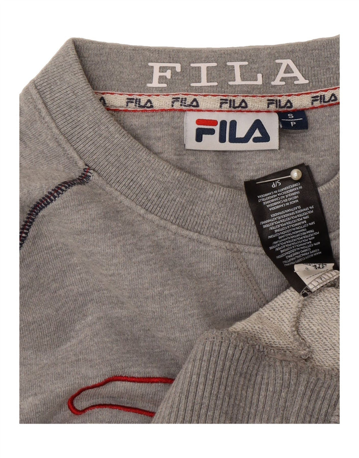 FILA Mens Graphic Sweatshirt Jumper Small Grey Vintage Fila and Second-Hand Fila from Messina Hembry 