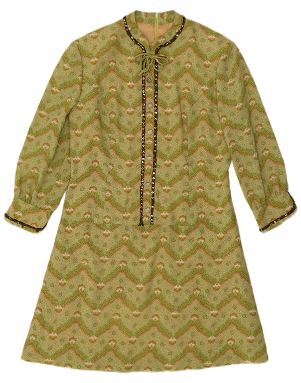 Abito vintage da donna a linea A con maniche a 3/4 UK 12 Chevron verde medio