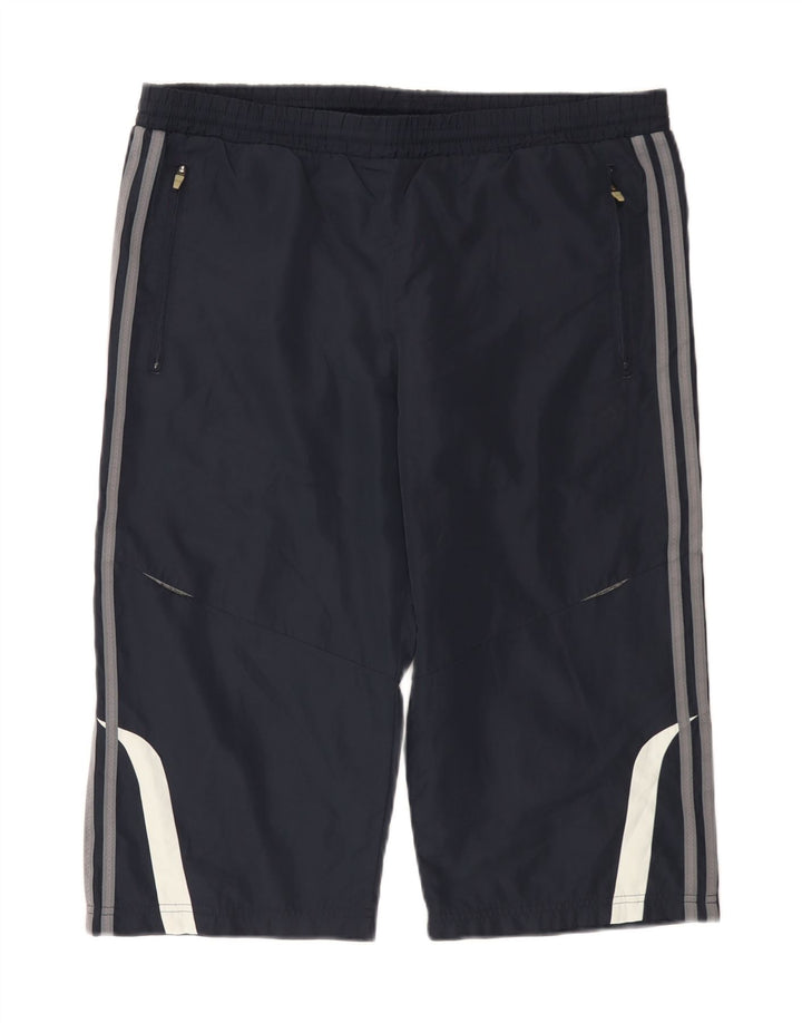Pantaloncini sportivi da uomo Adidas Bermuda medi in poliestere color block blu navy