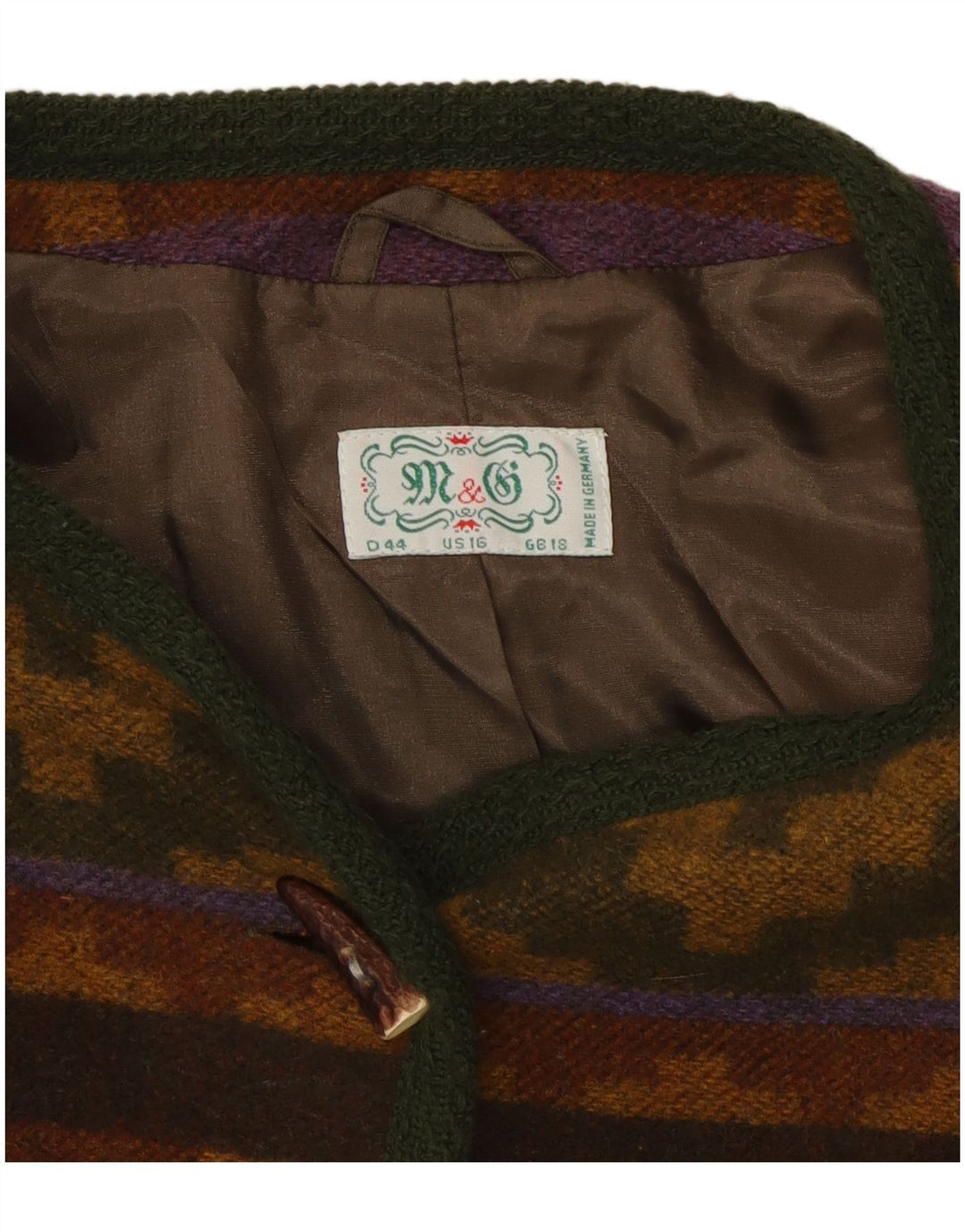 Maglione cardigan da donna vintage UK 18 XL lana geometrica multicolore