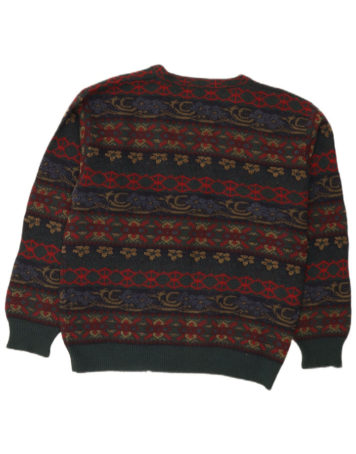 Maglione cardigan vintage da uomo grande acrilico Fair Isle multicolore