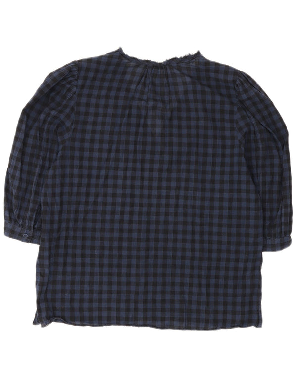 Jigsaw Camicetta da donna con maniche a 3/4 Top UK 12 Cotone a quadretti blu medio