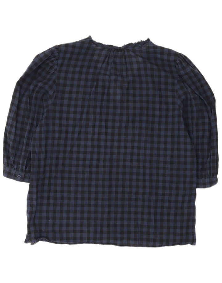 Jigsaw Camicetta da donna con maniche a 3/4 Top UK 12 Cotone a quadretti blu medio
