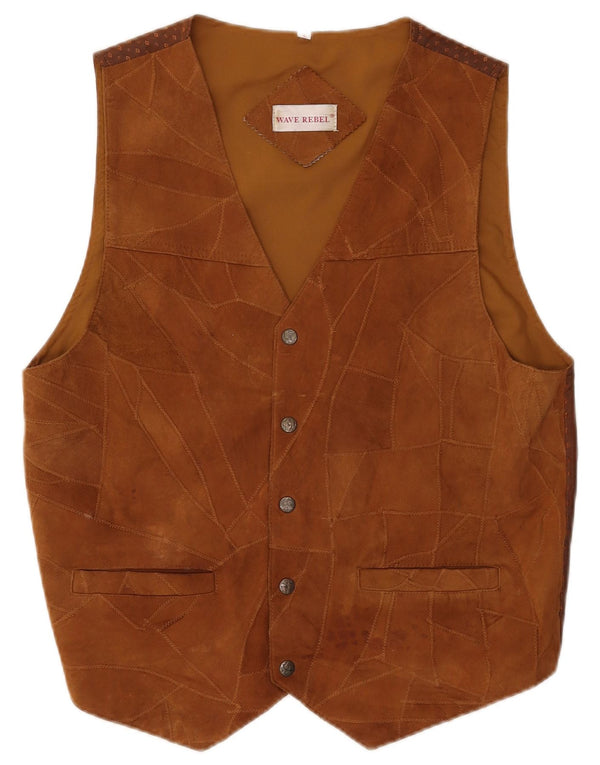Gilet da uomo VINTAGE in pelle scamosciata grande pelle patchwork marrone