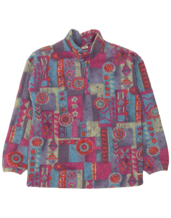 Maglione in pile da uomo vintage con bottoni e collo XL in poliestere geometrico multicolore