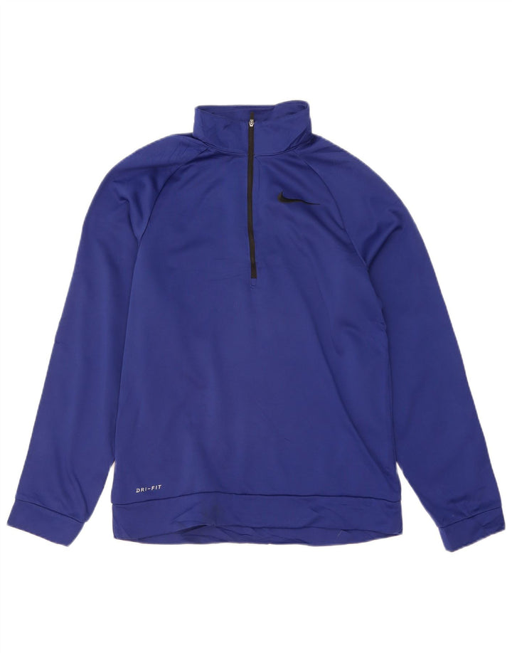 NIKE Felpa da uomo Dri Fit con zip e collo maglione piccolo blu in poliestere