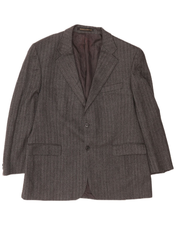 Giacca blazer a 2 bottoni da uomo Marks & Spencer UK 44 XL lana gessata grigia