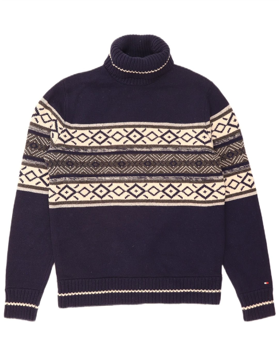 Tommy Hilfiger Maglione da uomo con collo alto e maglione medio blu navy Fair Isle