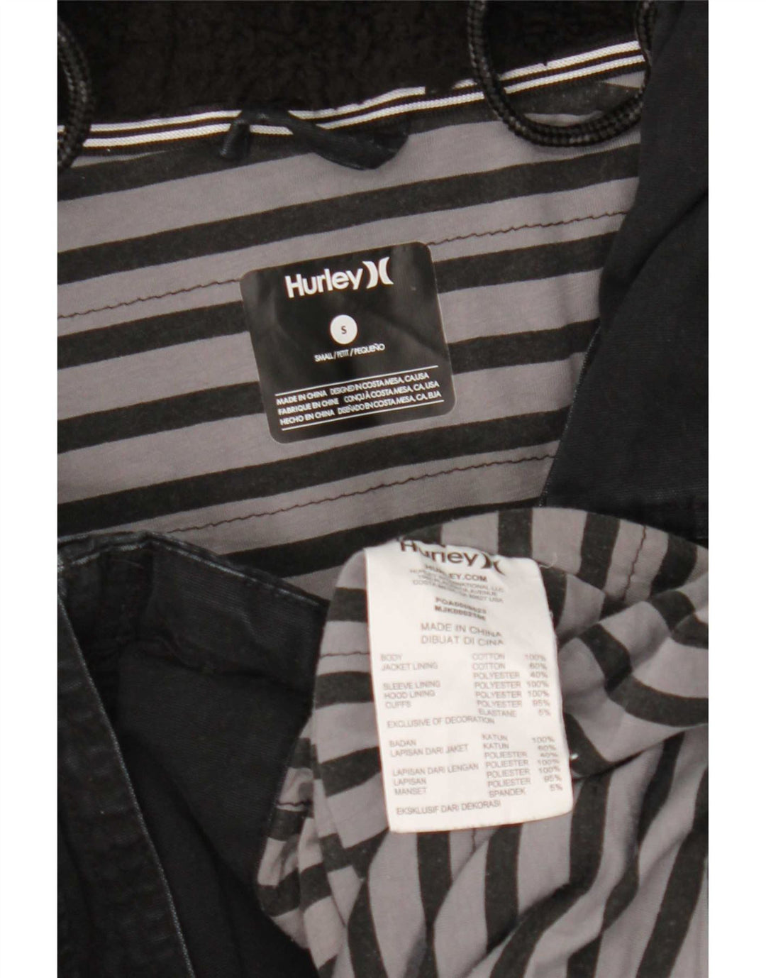 Giacca Parka con cappuccio da uomo Hurley UK 36 piccola in cotone nero