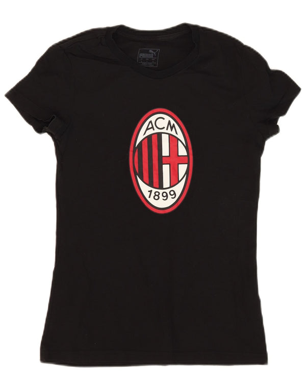 PUMA T-shirt grafica da donna AC Milan UK 10 piccola in cotone nero