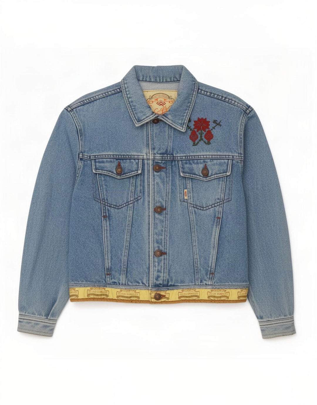 Giacca di jeans vintage da uomo UK 14 blu medio floreale