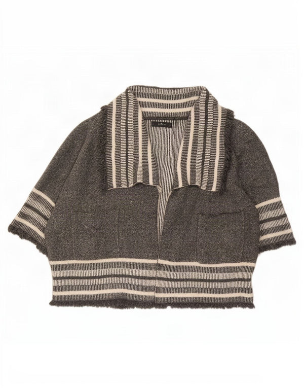 Maglione cardigan oversize con maniche a 3/4 da donna Zara UK 14 Grigio medio a righe
