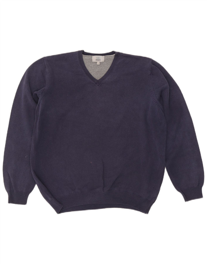 Maglione da uomo Marks & Spencer vestibilità regolare con scollo a V grande blu navy