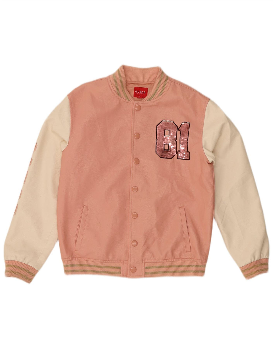 GUESS Girls Graphic Varsity Jacket 13-14 Years Pink Colourblock