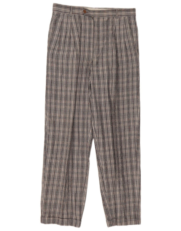 Pantaloni da abito vintage da donna a vita alta IT 46 Large W30 L30 a quadri grigi
