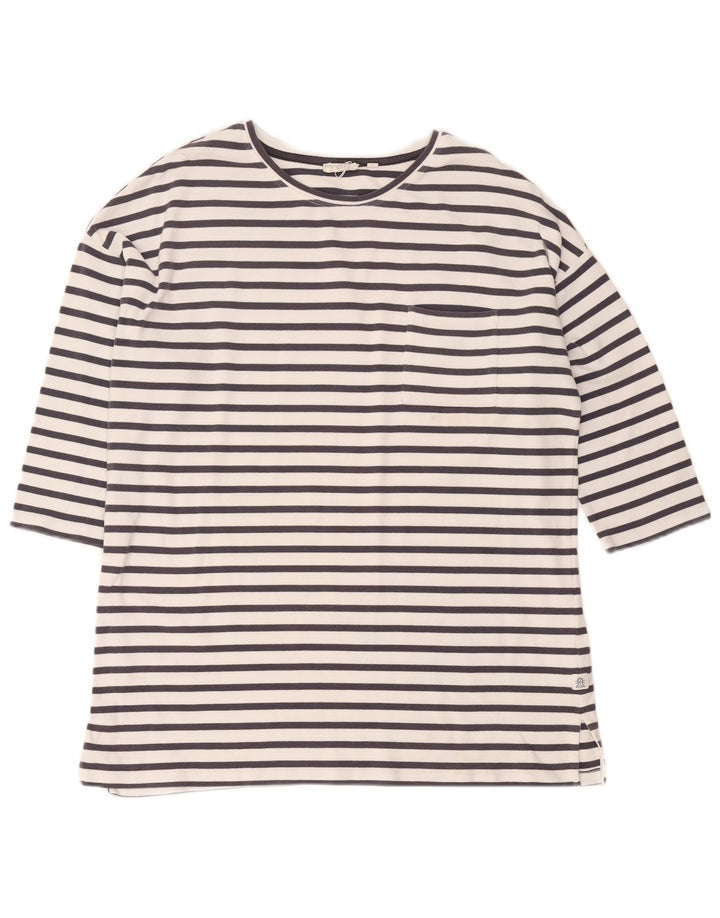 Fat Face Top oversize da donna con maniche a 3/4 UK 16 Grande cotone a righe bianche